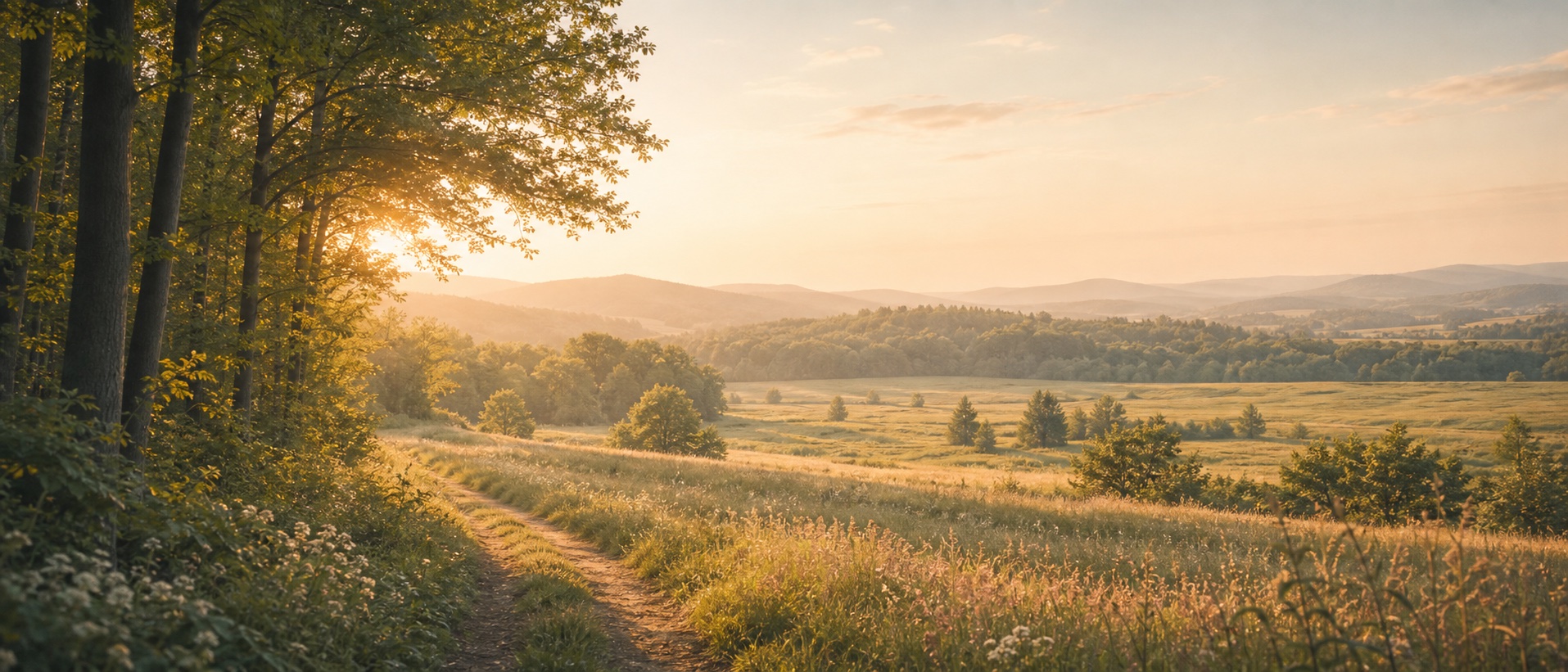 Open landschap met warm licht als beeld voor van overleven naar leven